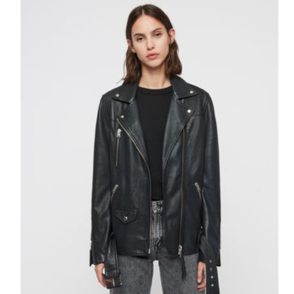 Allsaints Eline oversized leather biker jacket